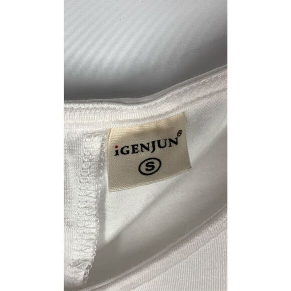 iGENJUN Women's Sleeveless Keyhole Back Button Pleated Top White Size Small - Picture 4 of 7